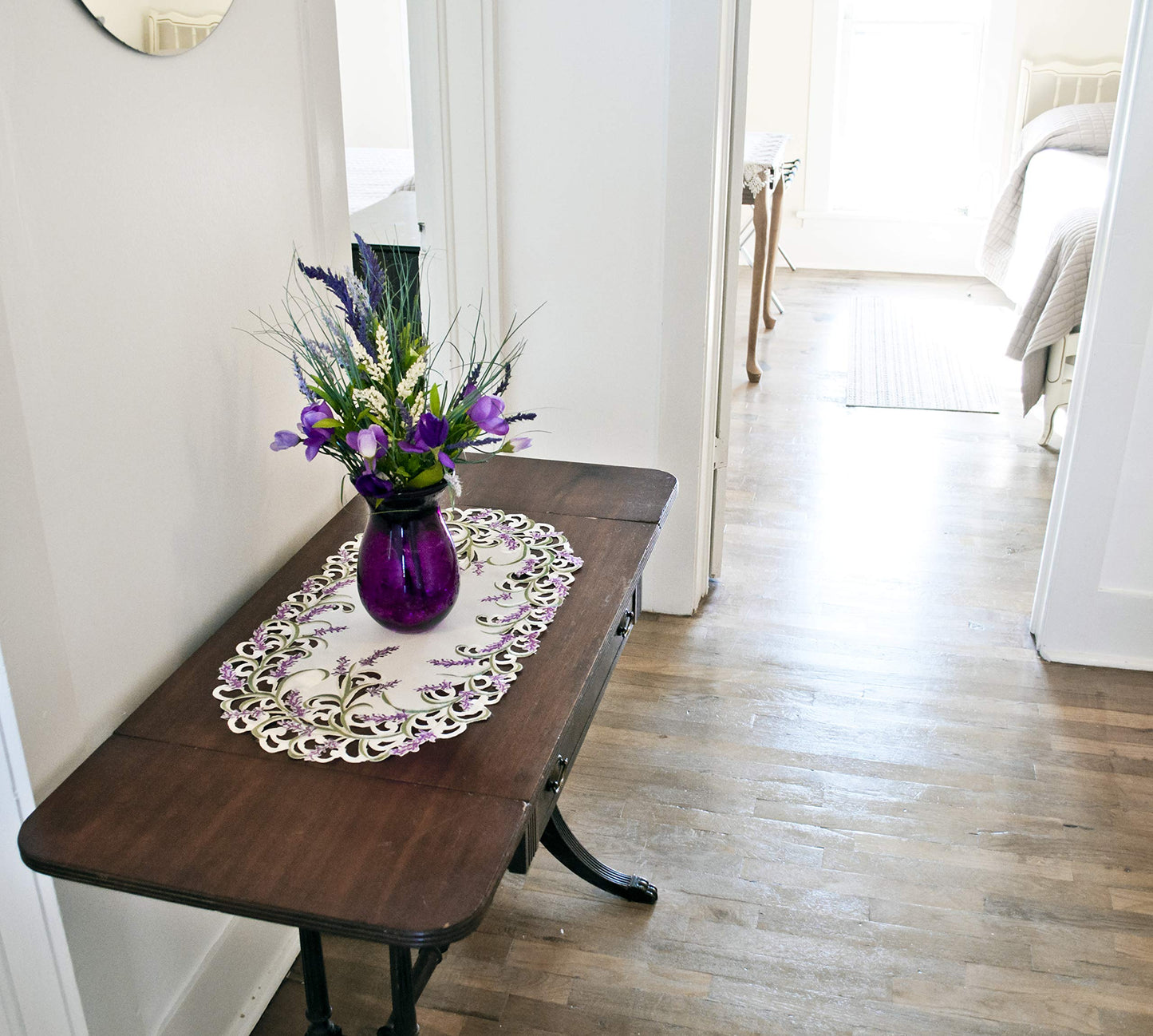 Embroidered Purple Embroidered Lavender Lilac Table Runner 14 X 28 Inch