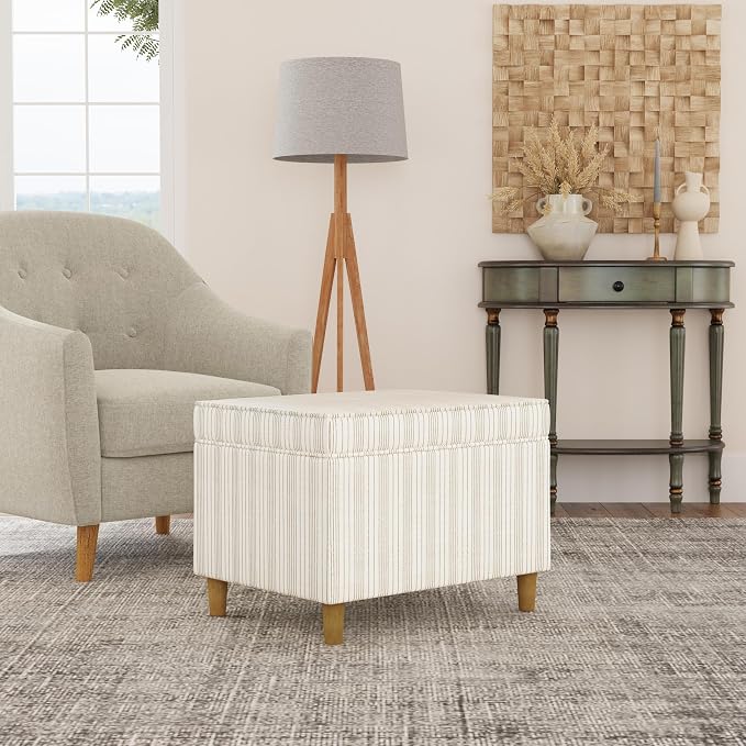 Spatial Order Home Decor | Dinah Collection Modern Storage Ottoman | Ottoman with Storage for Living Room & Bedroom(Cream Marigold Pinstripe Fabric)