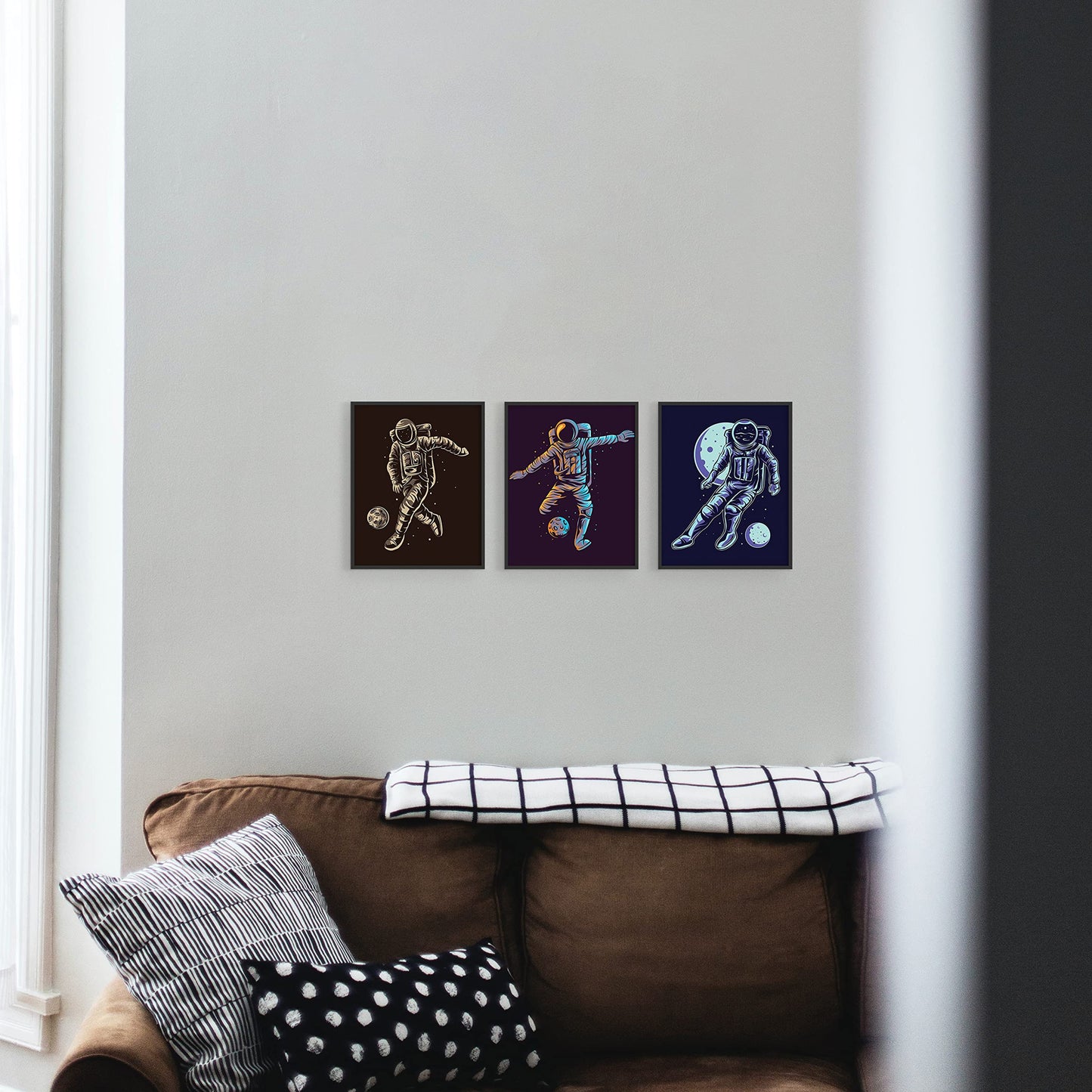 Astronaut Soccer Wall Art Prints - Sports Space - Set of 3 (8x10) Poster Photos - Man Cave- Bedroom Decor