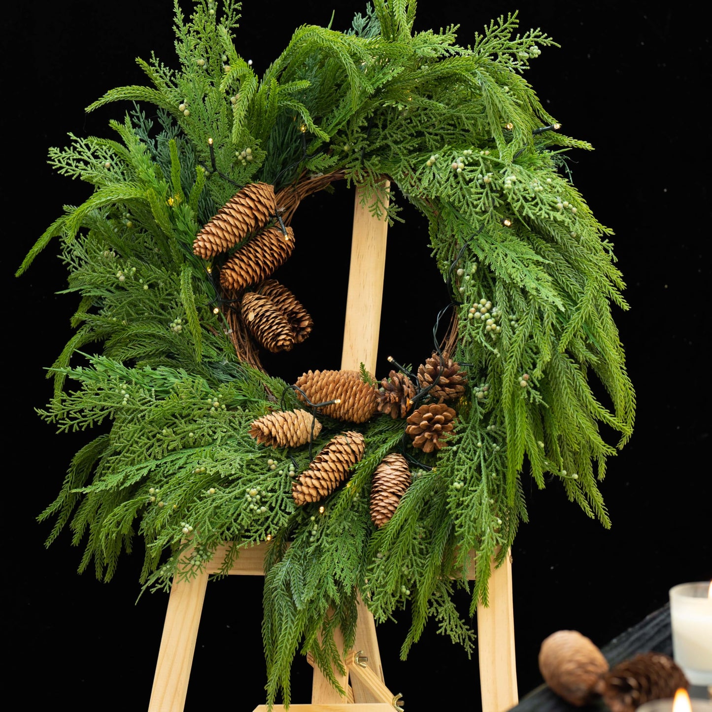 24 Inch Real Touch Norfolk Pine Wreaths for Front Door, Soomeir Artificial Christmas Wreath Green Faux Pine Wreath for Wall Windows Mantle Outdoor Christmas Decoration