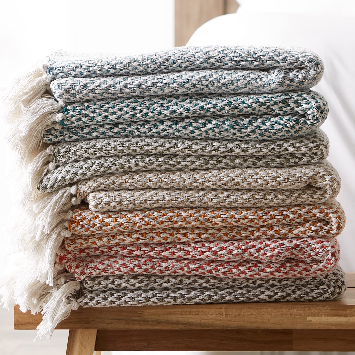 DII Woven Throw Collection 100% Cotton, Basketweave, 50x60, Spice