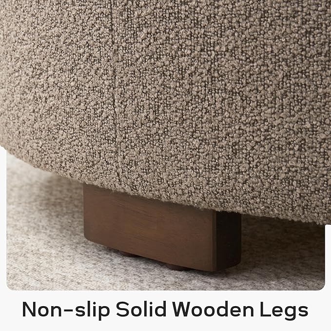 Zihanhome 30 Inch Round Storage Ottoman Coffee Table, Modern Boucle Ottoman with Lift-Off Lid and Solid Wood Legs for Living Room, Bedroom, Corners, Apartments (Brown)