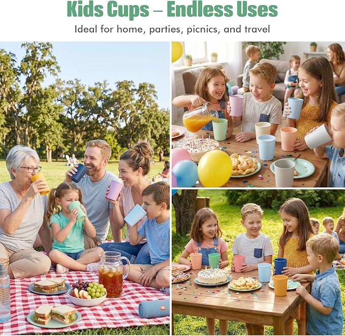 MASTERCOOK 12 Pcs. Small Reusable Cups –8 oz Unbreakable Drinking Glasses -Toddler Cups for Water, Juice, Milk–BPA Free Stackable Tumblers Plastic Cup set for Kitchen, Picnics, Parties- Kid-Friendly