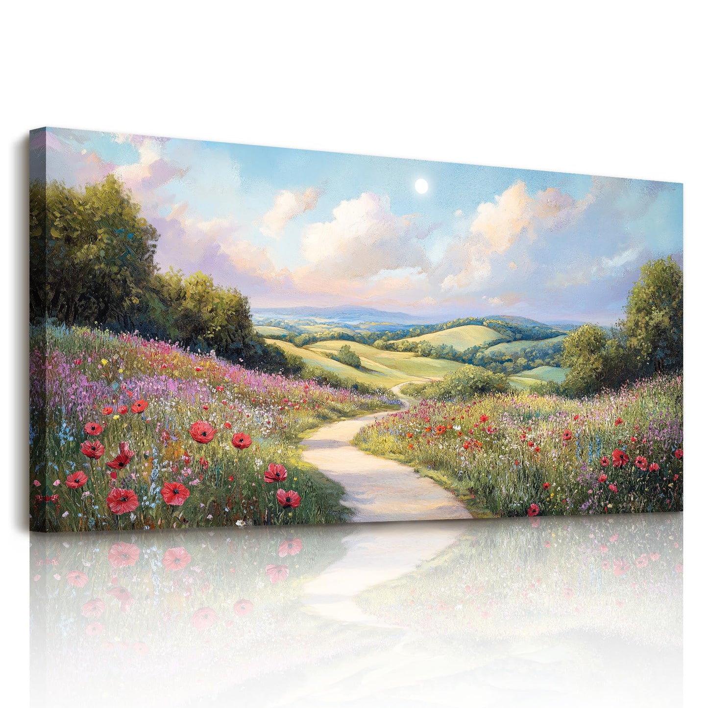 SERIMINO Landscape Wall Art, Large Wall Art, Nature Wall Decor, Path Flower Canvas Prints, Green Wilderness Paintings for Living Room Bedroom Bathroom Kitchen Rustic Farmhouse Decorations 20"x40"