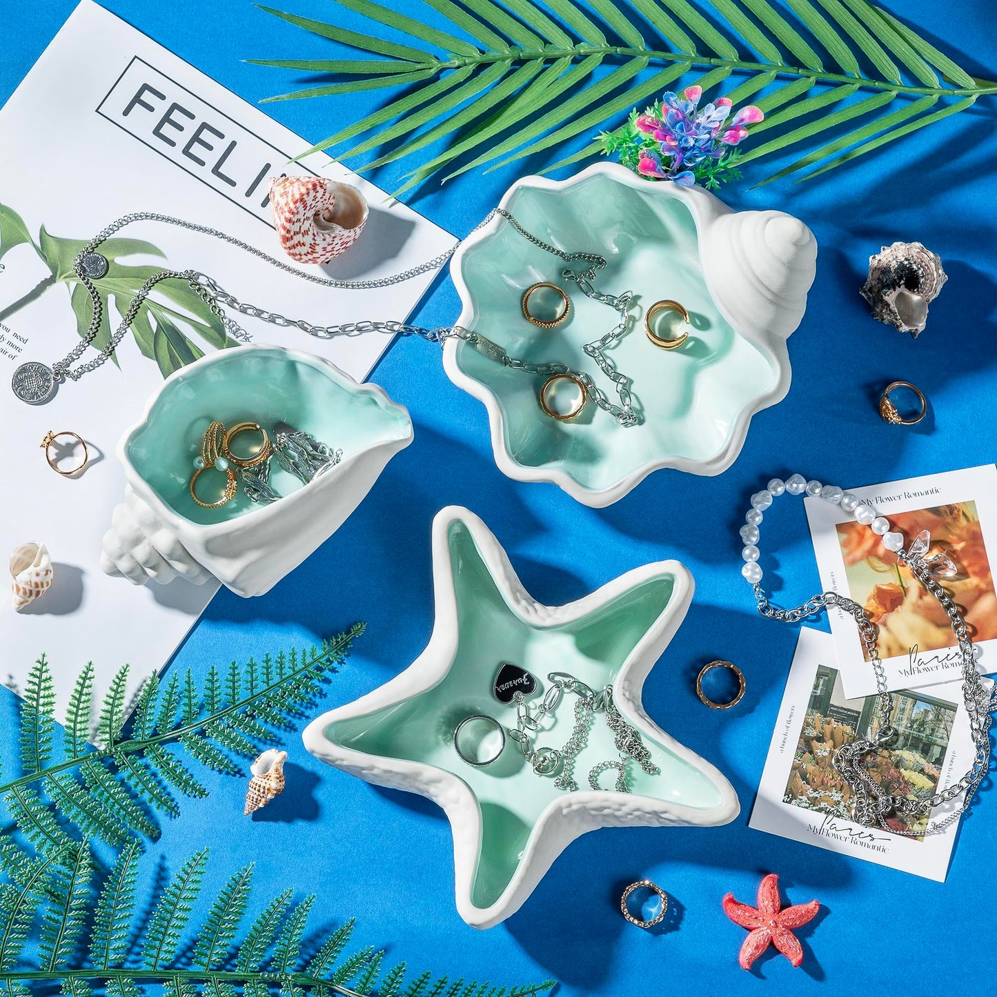 OSOPOLA Ceramic Conch Jewelry Tray - Ocean-themed Decorative Ring Holder Dish Key Tray Cute Jewelry Plate Trinket for Women,Home Decor,Christmas Birthday Gifts HE02CHL