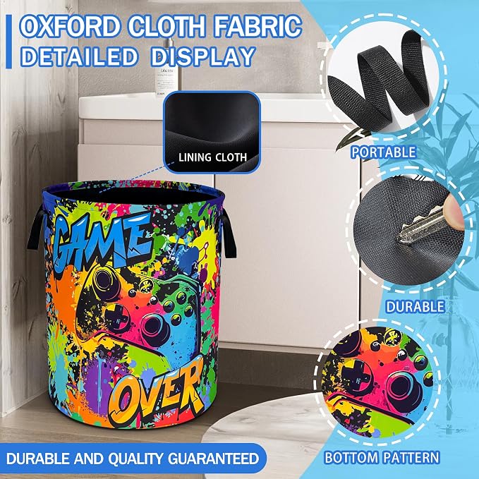 Game Joystick Laundry Basket Gamepad Oxford Cloth Laundry Hamper Funny With Handle Foldable Portable Clothes Storage Basket 18.9 X 16.5 In Storage Bag For Laundry Room/Bathroom/Bedroom/Dormitories