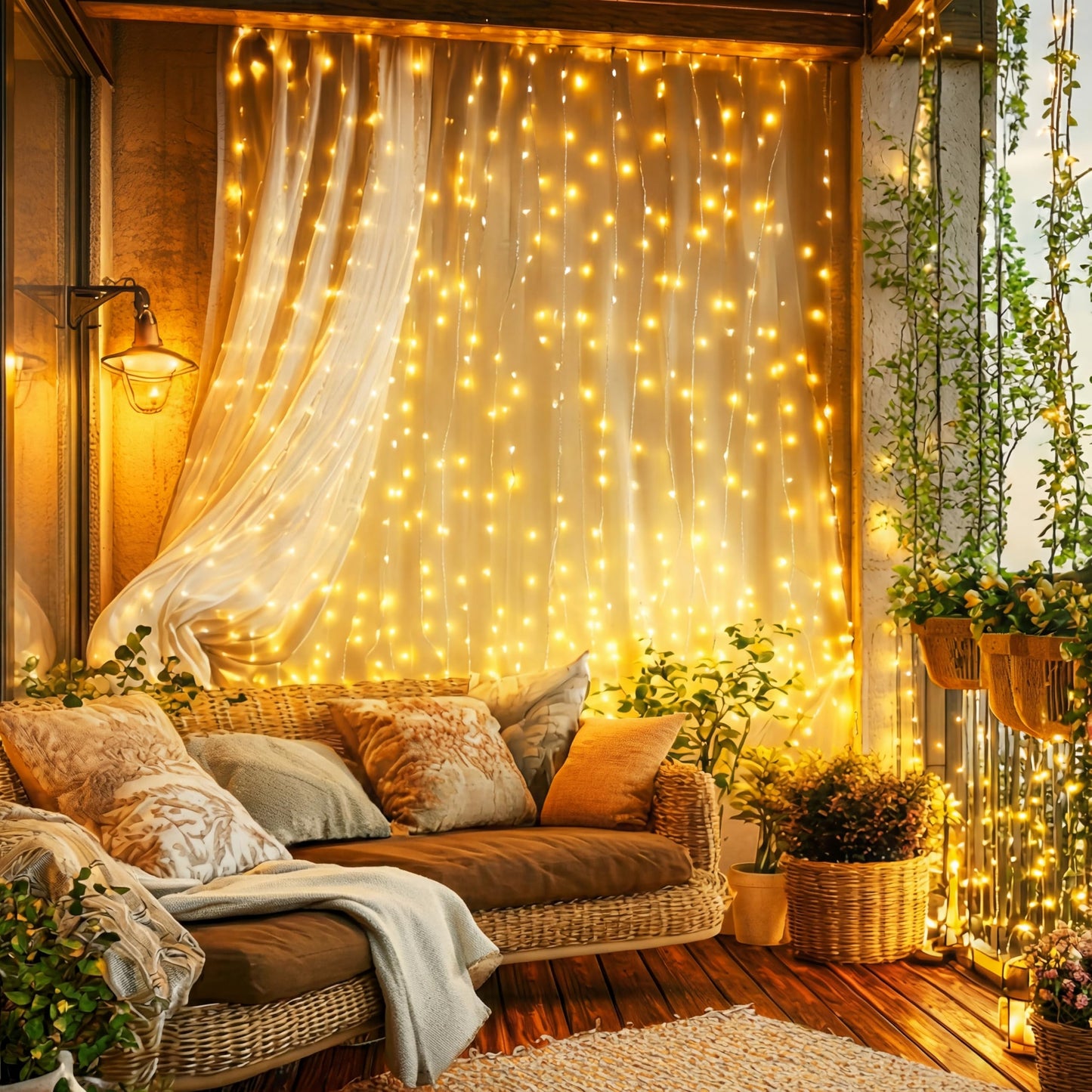 Tuanse 195 LED Curtain Tapestry Lights Backdrop String Lights, 6.5 x 5 Feet Hanging Fairy Curtain Light with 8 Lighting Modes and Remote for Bedroom Window Wall Indoor Outdoor Graduation Decor 1 Pack