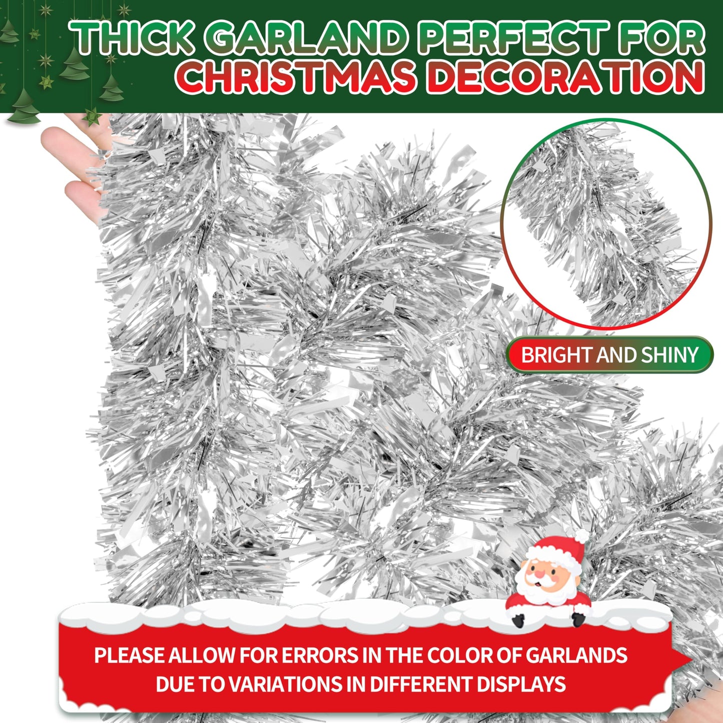 70 Ft Christmas Tinsel Garland Metallic Tinsel Twist Garland Glitter Christmas Tree Hanging Decorations for New Year Party Birthday Holiday Indoor Outdoor Supplies