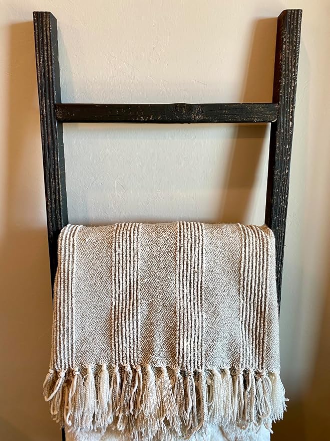 BARNWOODUSA Rustic Farmhouse Decorative Ladder - Our 6 ft Ladder can be Mounted Horizontally or Vertically and is Crafted from Upcycled Wood No Assembly Required Smoky Black