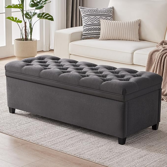 Mangodan 50" Storage Ottoman Bench, Tufted Ottoman with Storage for Living Room, Large End of Bed Ottomans, Modern Entryway Benchs, Window & Bedroom Benches for Foot of Bed (Darkgray)