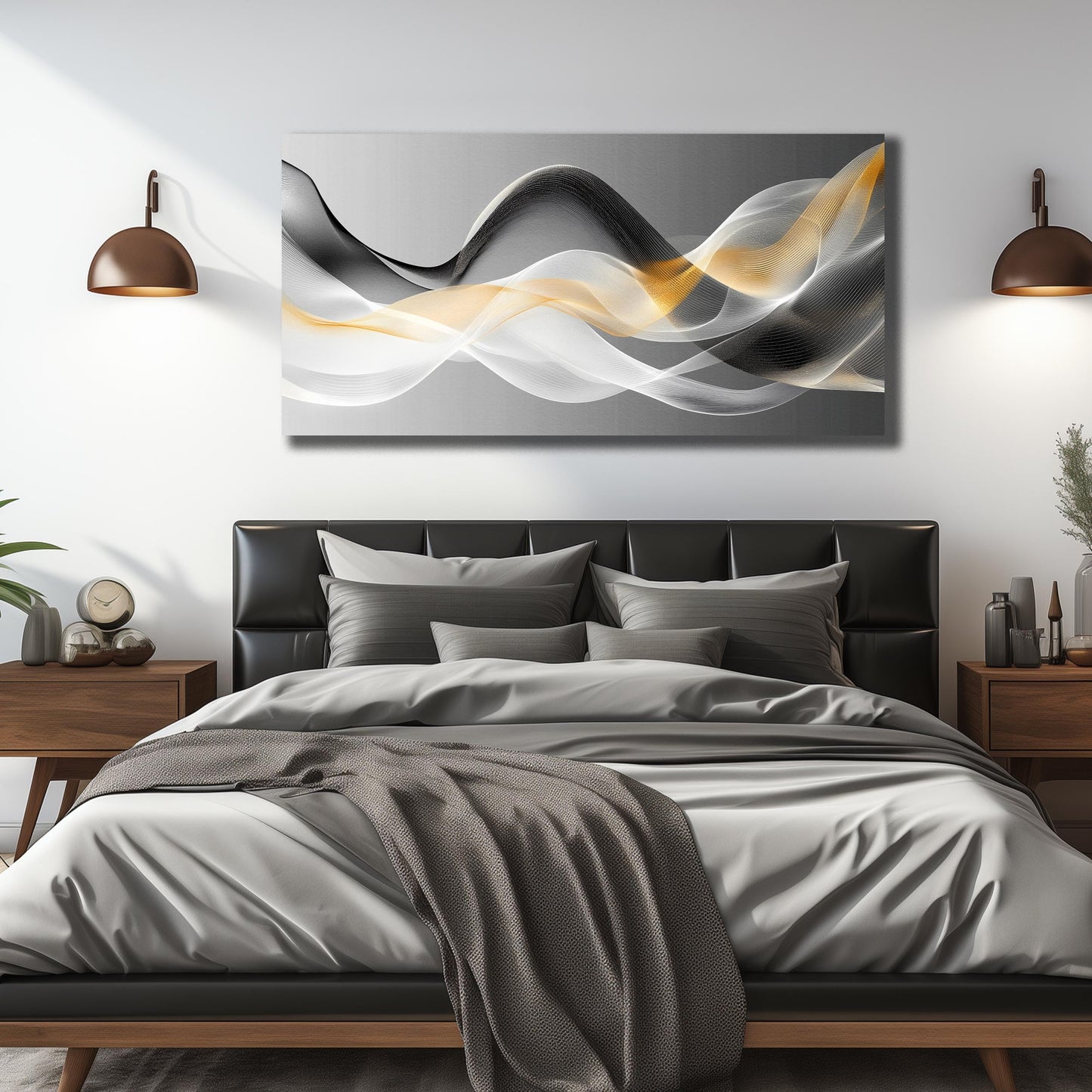 JuhaiArt Abstract Wall Art White Wall Decor for Living Room Office Large Black Canvas Art Picture Gold Artwork 29" x 59" Modern Prints