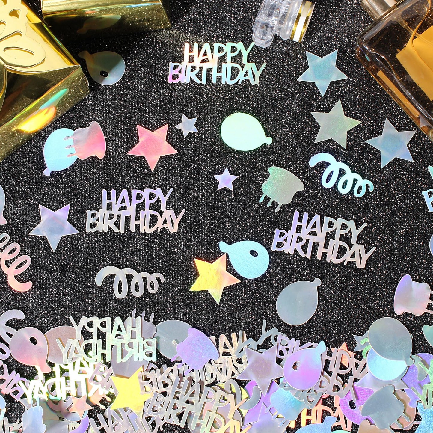Vofrise Happy Birthday Confetti for Table Iridescent Balloon Star Shaped Table Scatter Suitable for Disco Themed Birthday/Anniversary Party Decorations