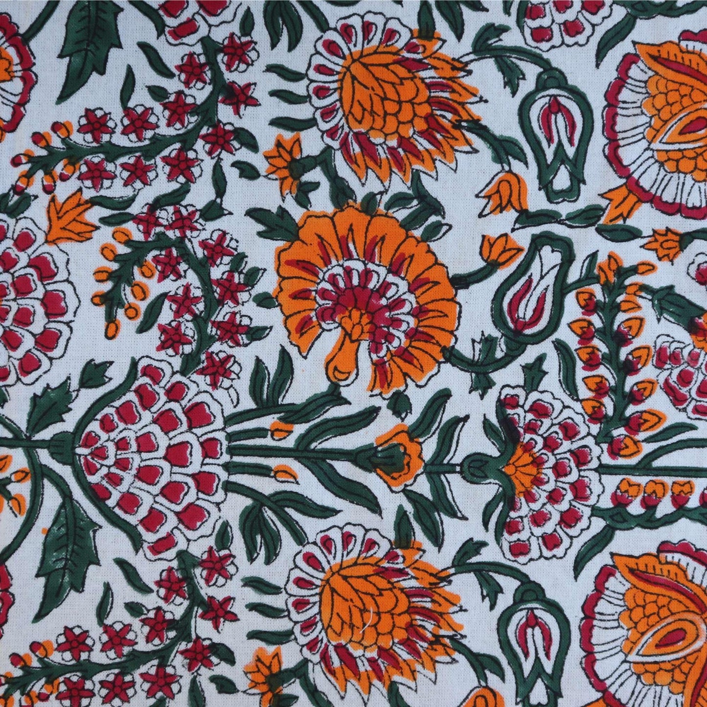 Handblock Print Cotton Tablecloth – 72x108 Rectangle Table Cover Seats 6–8 – Indian Block Printed Floral Dining Table Linen – Boho Washable Cloth for Kitchen, Party, Outdoor (Orange)