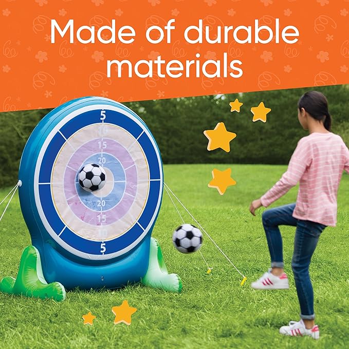 Hearthsong Jumbo 57-Inch Inflatable 2-in-1 Darts and Soccer Set with Double-Sided Scoreboard, Two Soccer Balls, Six Darts, Outdoor Play, Ages 5 and Up