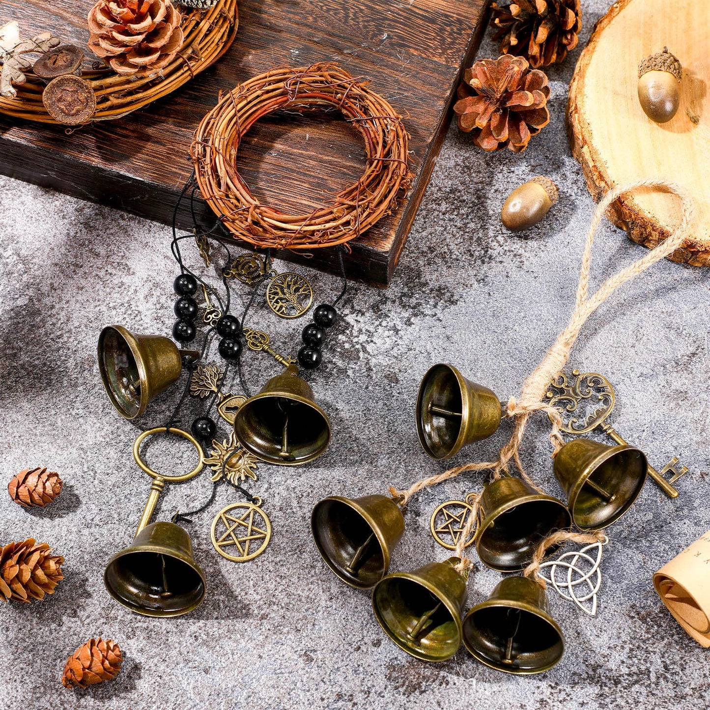 Jetec 2 Pieces Witch Bells for Door Knob for Protection Wind Chimes Door Hanger Wreath Handmade Hanging Witch Bells Magic Witchcraft Wicca Supplies for Home Protection Witchcraft Bell Decor(Novel)