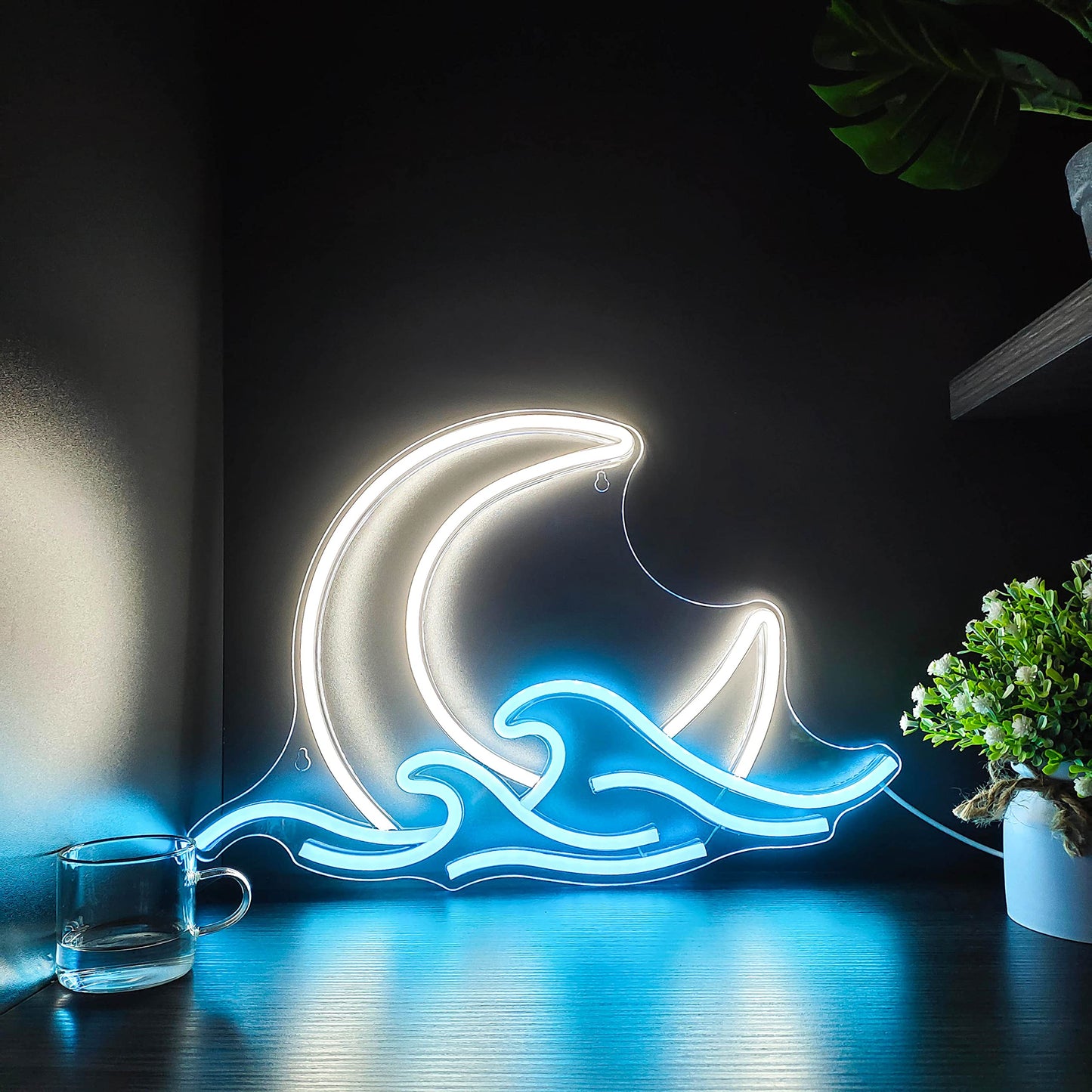 Sunrise Sunset Neon Sign Moon over Sea Neon Light Twilight Wave LED Wall Signs for Room Decor Anime Neon Light Acrylic Moon Sign (Moonrise)