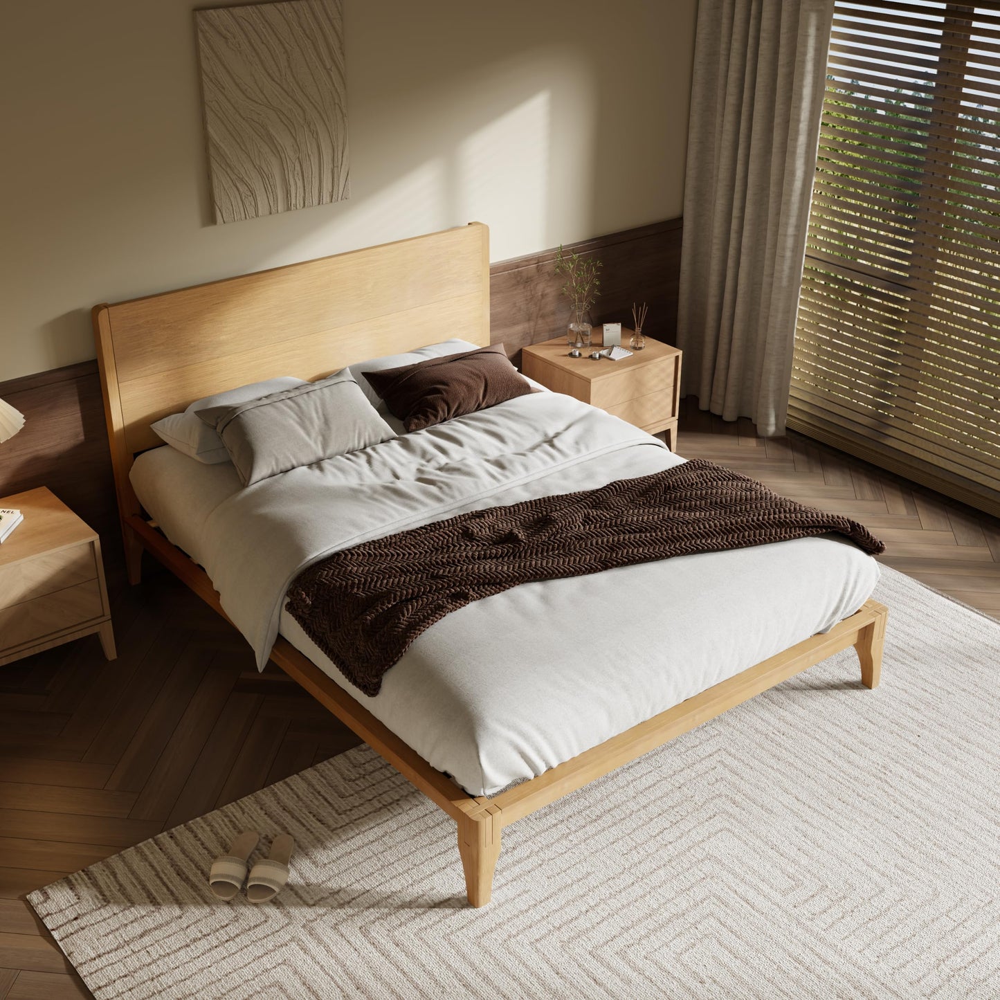 Merax Full Size Bamboo Platform Bed, Mid-Century Modern Bed Frame with Tall Headboard, Solid Sustainable Bedframe Full-size, Wood Slat Support, No Box Spring Needed, Easy Assembly, Noise Free, Natural