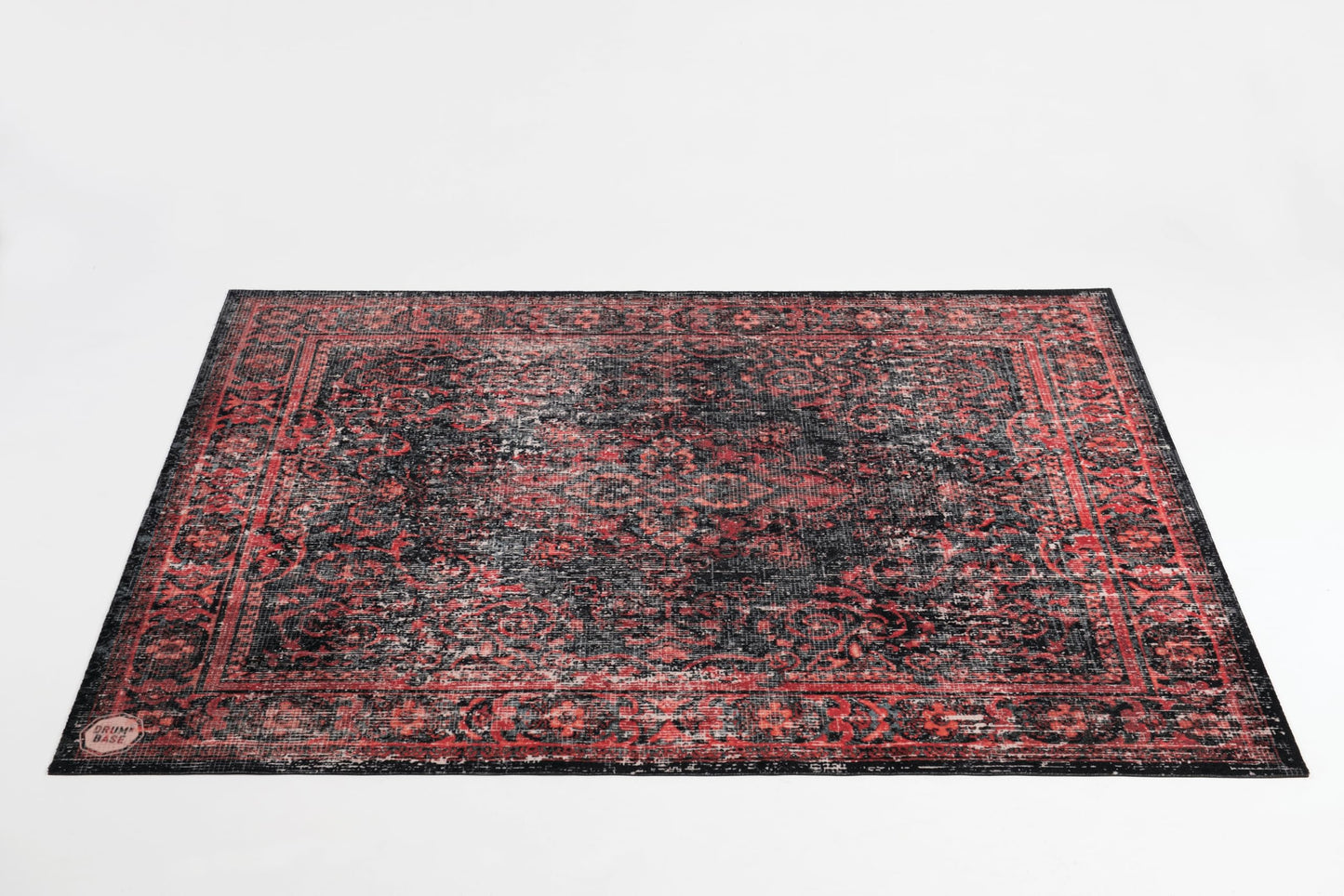 DRUMnBASE Vintage Persian Style Stage Rug, Non Slip Waterproof Rug for Stage or Studio Use to Reduce Vibrations, Black Red, 5.34 FT x 4.65 FT