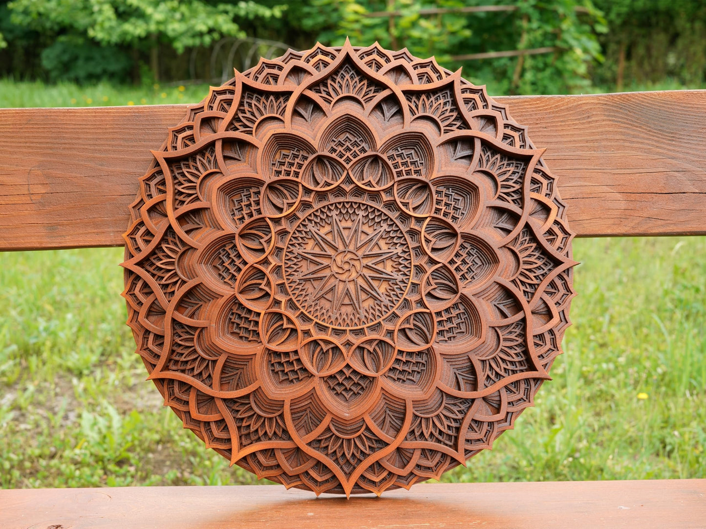 BHDecor Home Wall Decor – Multilayered Laser Cut Carved Elegant Wooden Varnished Mandala Hanging MDF Panels for Decoration - Rustic Contemporary Artwork 35.4 x 35.4 inch (90cm)