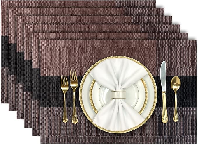 Aofmee Placemats, Heat Resistant Place Mats Set of 6, Washable PVC Table Mats, Woven Vinyl Plastic Placemats for Kitchen Dining Table, Non-Slip Stain Resistant Placemat Indoor Outdoor, Easy to Clean