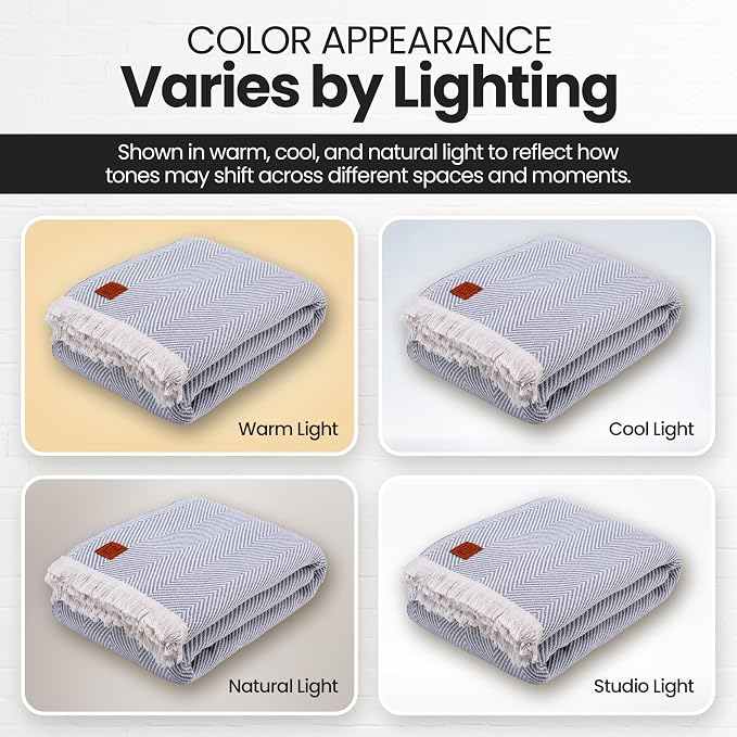 Gold Case Throw Blanket for Bed - 100% Recycled Turkish Cotton Blanket - Elegant Lightweight Soft Throw Blankets for Bed & Living Room - Queen Size Cozy Blankets - 90x90 - Grey