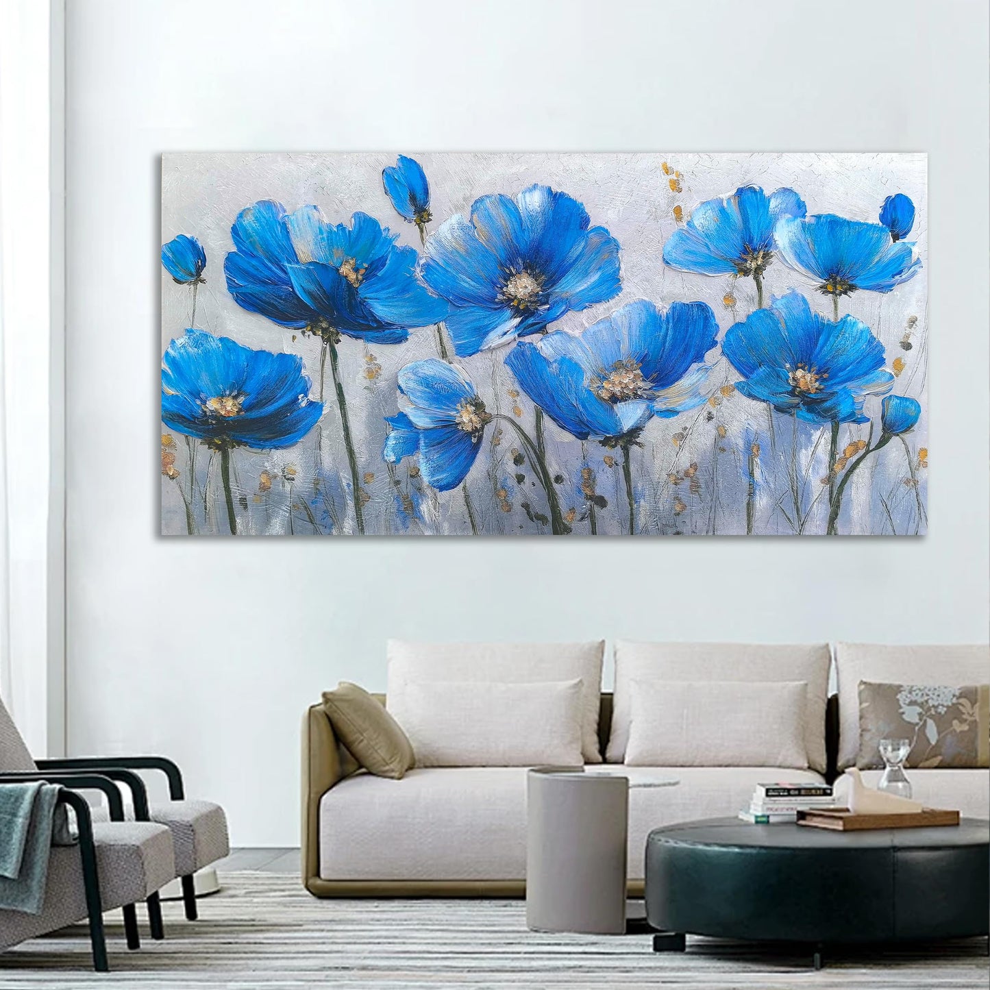 Tarfupth Blue Floral Canvas Wall Art for Bedroom Botanical Painting Wildflower Pictures Large Artwork for Living Room Office Home Wall Decor 20x40 Inch