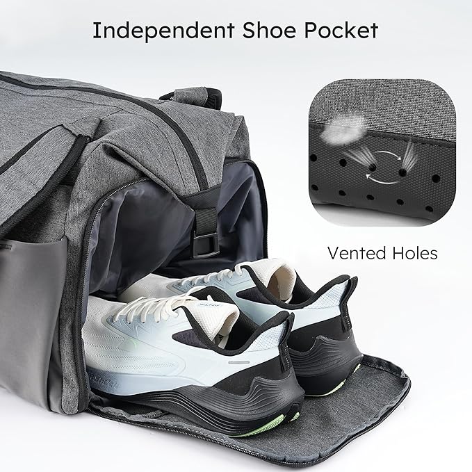 Gym Bag for Men with 2 Upgraded Bottle Holders Convertible Duffle Bag and Gym Backpack Waterproof Sports Bags with Shoes Compartment and Wet Pocket - Grey
