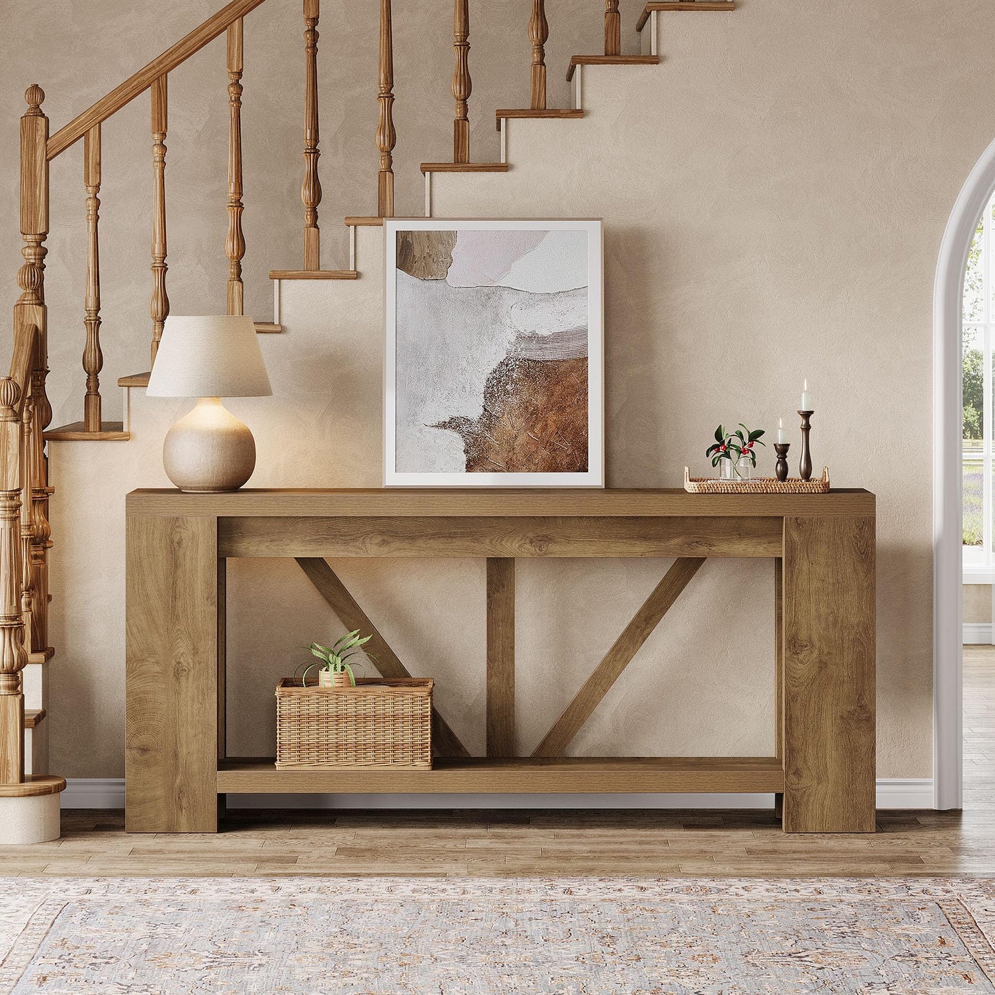 Tribesigns 70.9" Extra Long Entryway Table, Farmhouse Wood Console Tables with Storage Shelf, Modern Rustic Sofa Foyer Tables for Entryway, Behind Couch, Living Room, Entrance, Brown