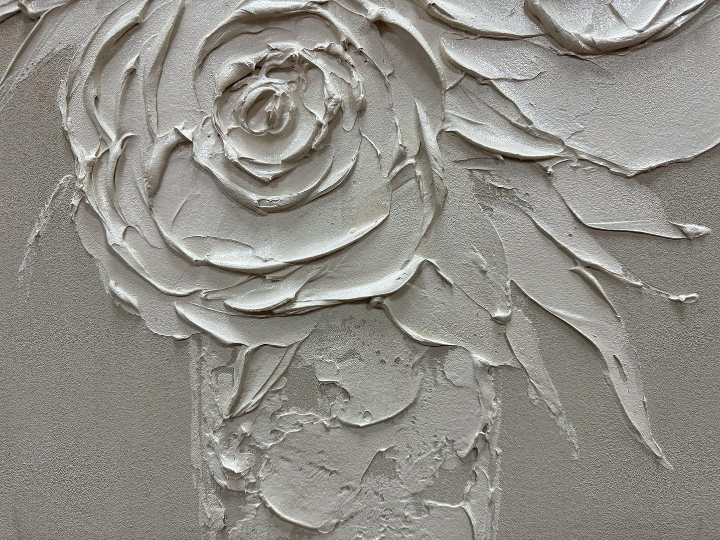 moshinart 24 x 36in Hand-Painted Oil Painting 3D Texture Black White Grey Modern Minimalist Black Abstract Wall Art, Home Office Wall Decoration White Rose