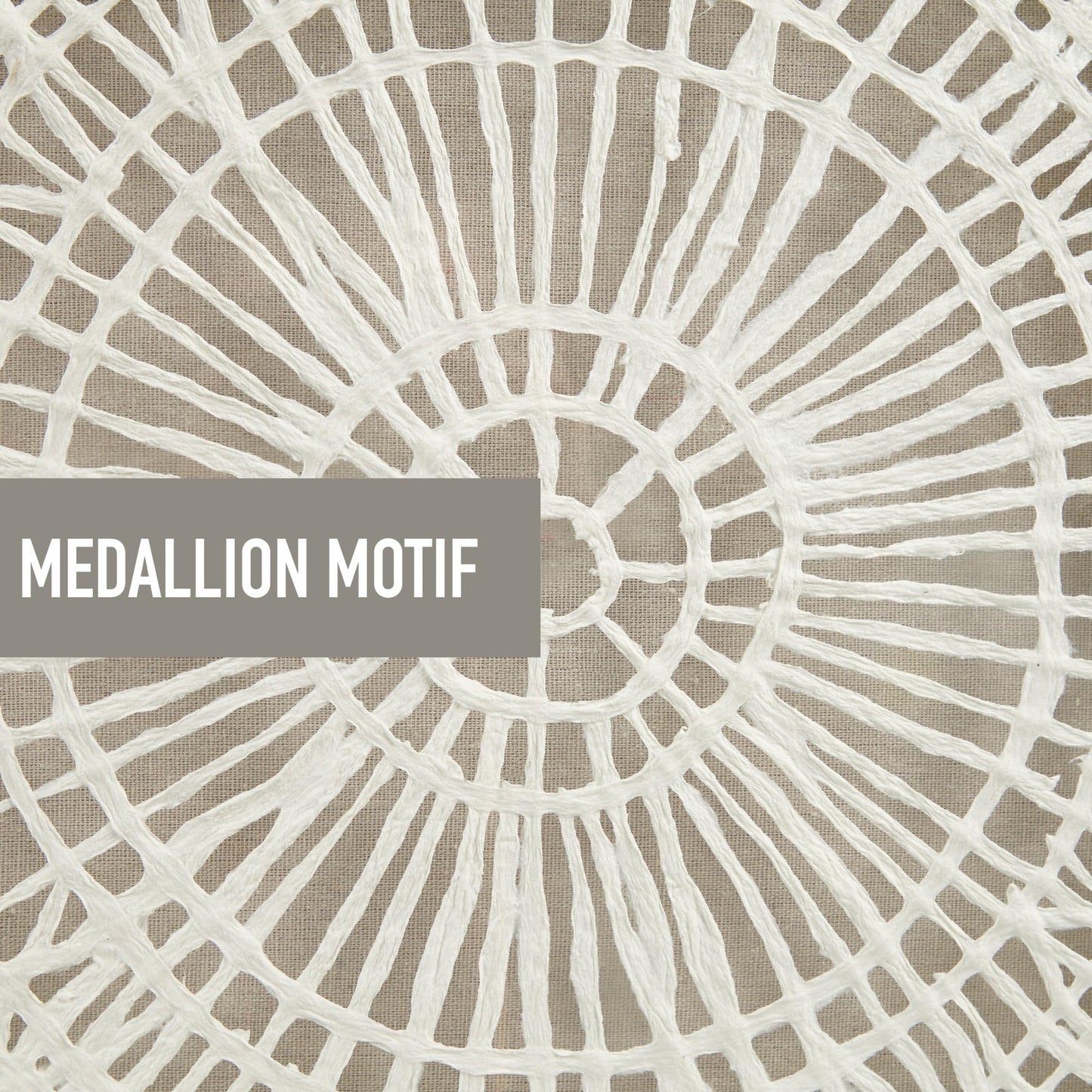 INK+IVY Handmade Rice Paper Textured Wall Art, Glass Covered Geometric Medallion Framed Wall Art, Unique Modern Abstract Shadow Box, Linen Back, Easy To Hang, Boho Bedroom - Off-White Henna