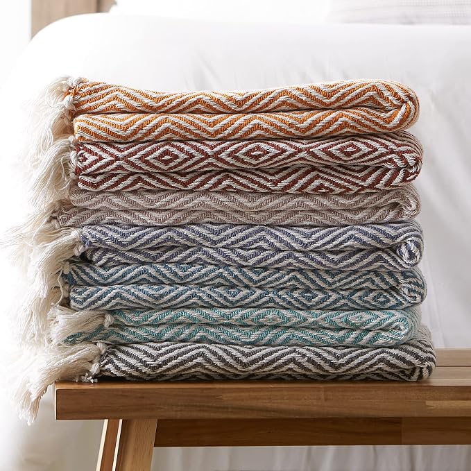 DII Diamond Throw Collection Woven Cotton, 50x60, Pumpkin Spice