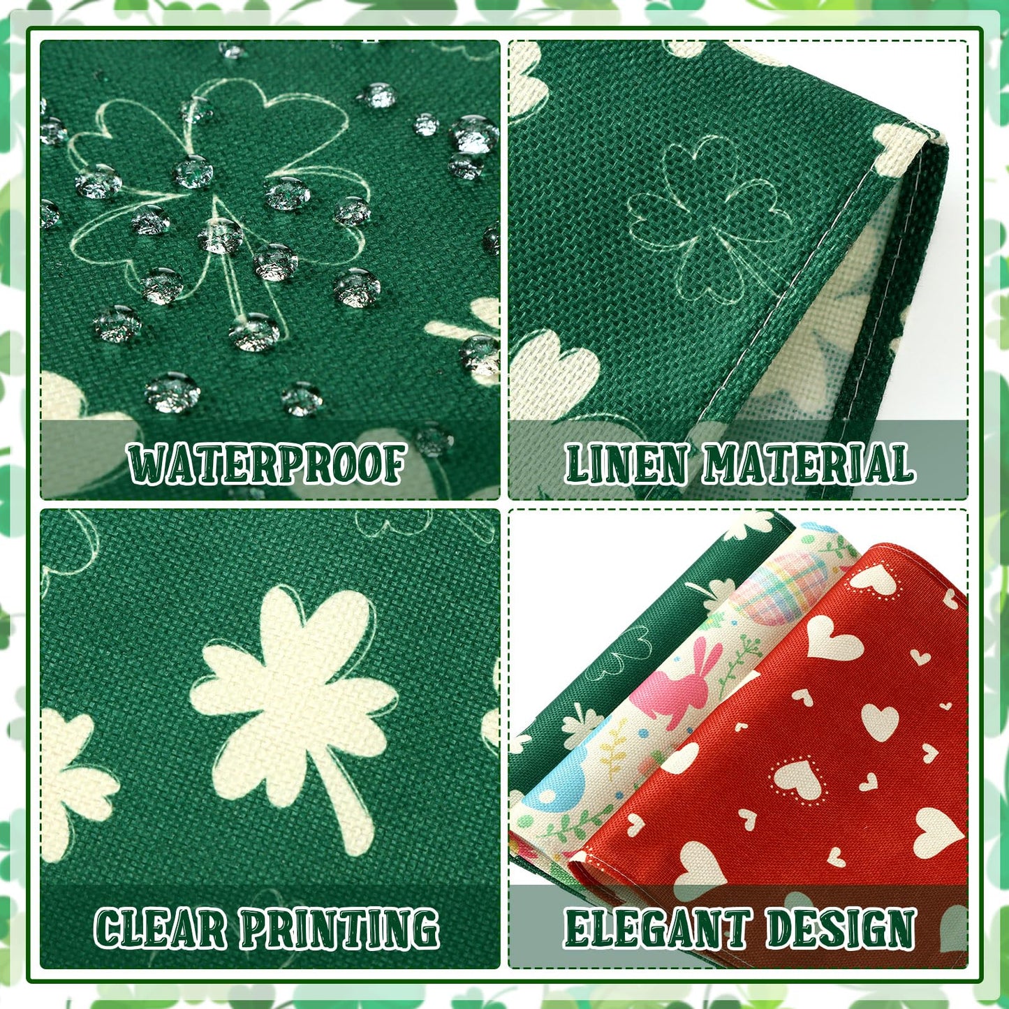SmoothNovelty 12 Pcs Easter Rabbit Placemat St. Patrick's Day Shamrock Clover Placemats Red Heart Place Mat 18 x 12 Inch Burlap Washable Table Mats for Kitchen Dining Wedding Party(Fresh)