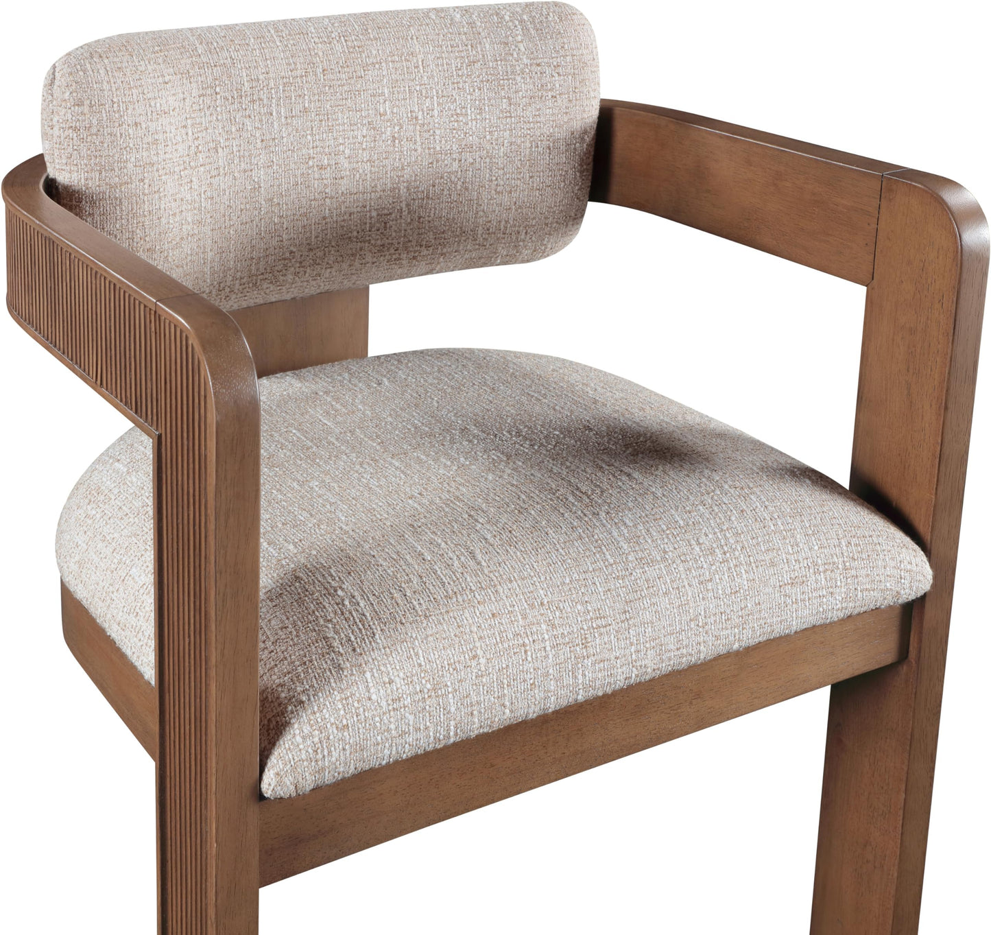 Meridian Furniture 11093Beige-C Sacha Collection Art Deco Dining Chair, Rich Beige Linen Textured Fabric, Two Tone Weave, Solid Fluted Wood Brown Finish, 22.5" W x 22" D x 31" H, Beige, Set of 2