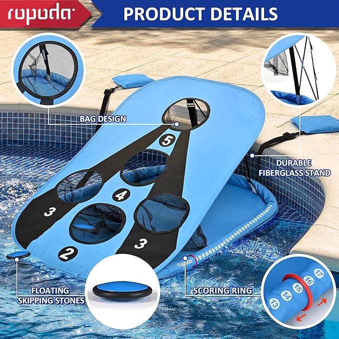 ropoda Pool Cornhole Board Set, 3ft x 2ft Corn Hole Games for Adults, Cornhole Set Floating, Pool Games for Adults, Water and Land Dual-Purpose, Easy Setup, Beach Toys for Family, Beach/Lawn Toys