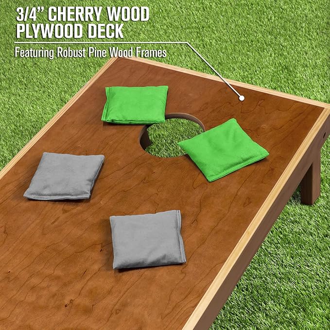 GoSports 4’ x 2’ Commercial Grade Cornhole Boards Set - Natural Wood Cornhole Boards, Choose from Different Bean Bag Color Combinations