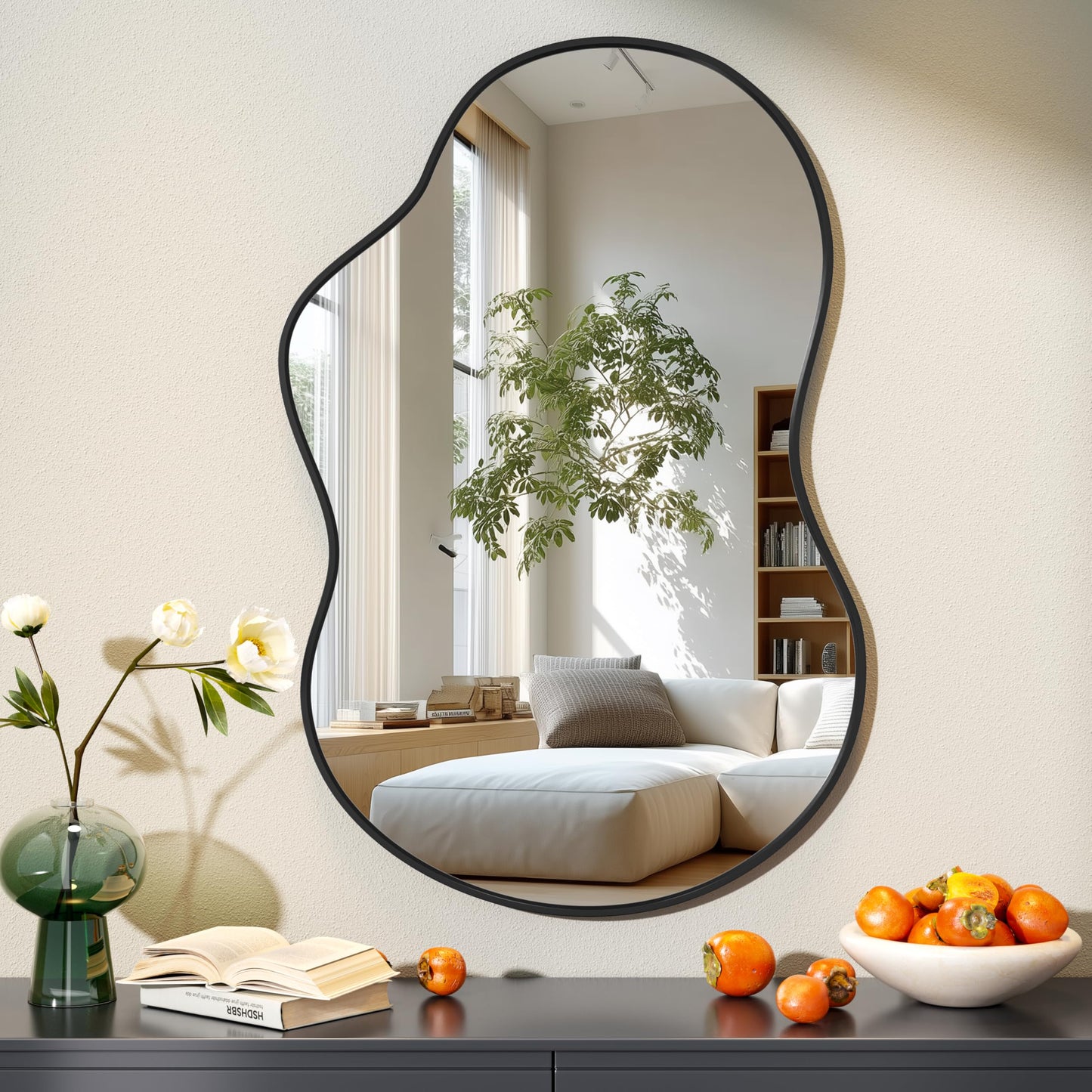 Hasipu Irregular Wall Mirror - 35"x24" Asymmetrical Mirror, Modern Decorative Mirrors for Living Room, Entryway, Hallway, Bathroom, Bedroom,Wall Mounted Home Decor (Black)
