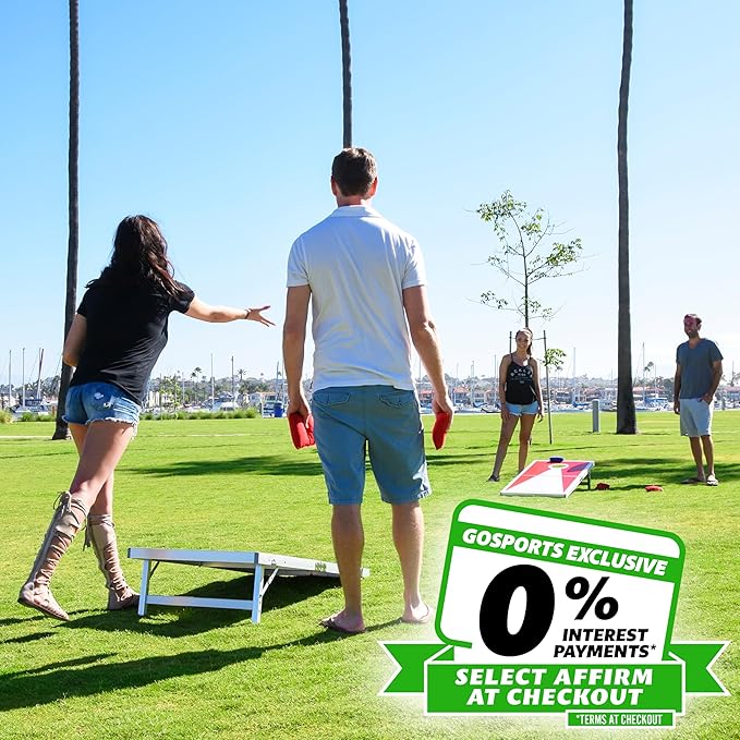 GoSports 4 x 2 ft Aluminum Cornhole Game Sets – Choose LED Lights or Standard - Set Includes 2 Foldable Regulation Size Boards, 8 Bean Bags, & Rules