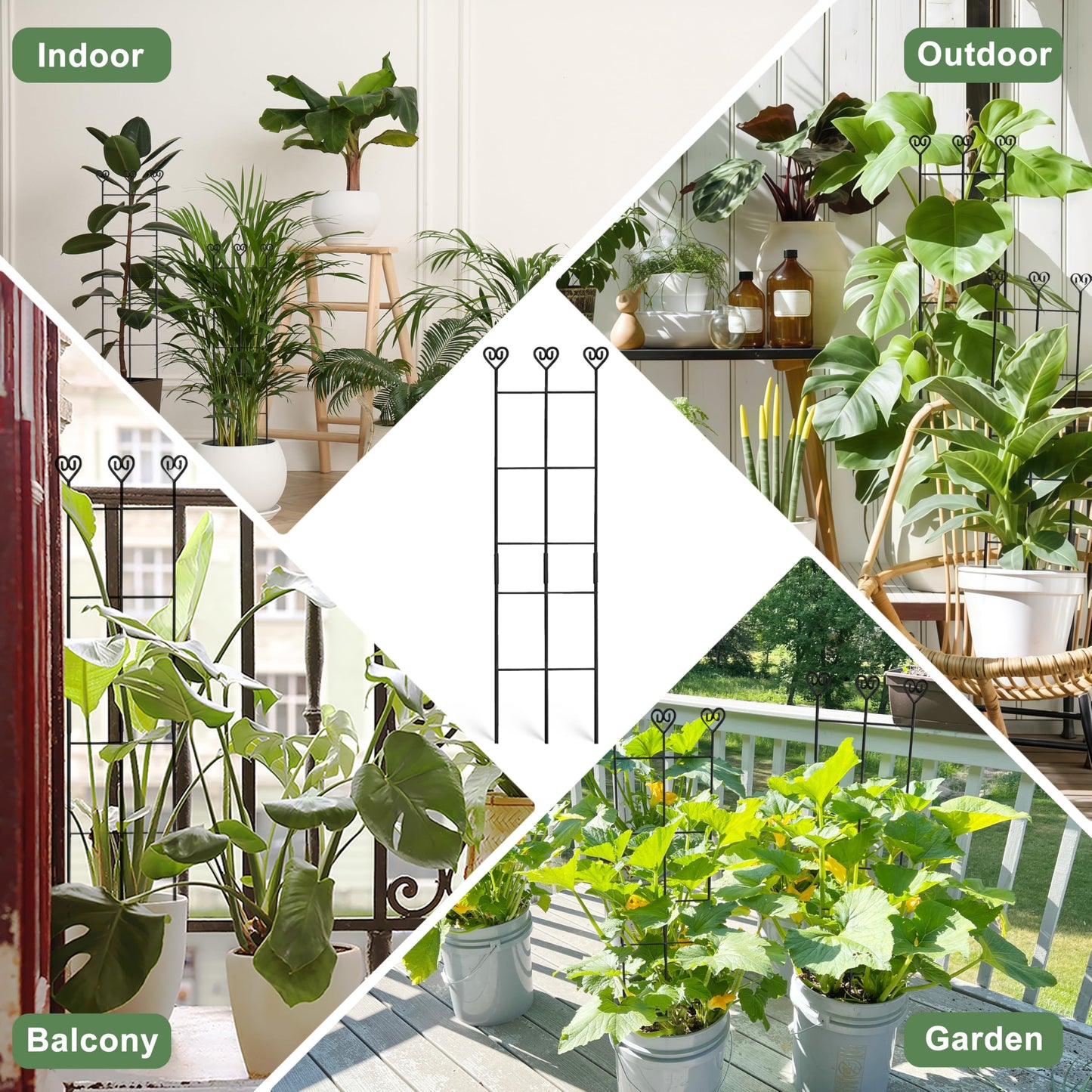 Coomin 4 Pack 32in Monstera Plant Support Stakes for Indoor Plants, Stackable Garden Trellis for Climbing Plants Outdoor, Metal Plant Climber Support for Pothos Philodendron Vine