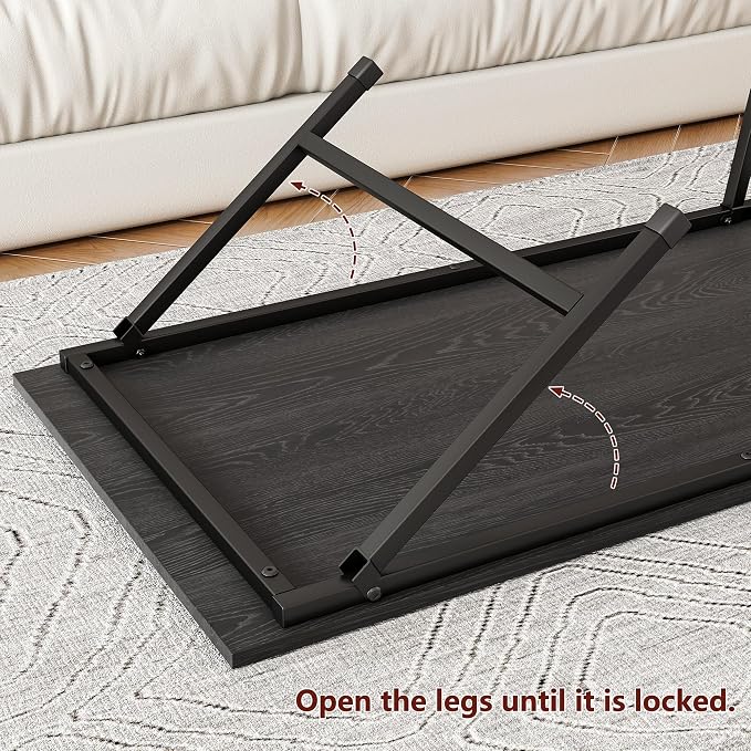 Black Coffee Table Foldable,Center Tables Modern Style, Industrial Wood Tabletop and Metal Frame, Accent Furniture for Home Office, Living Room,End Table,Tea Table, No Assembly