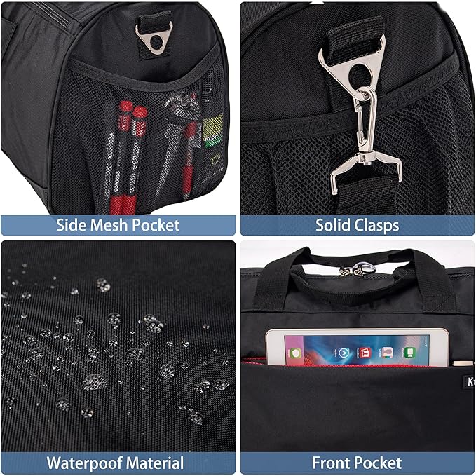 Kuston Sports Gym Bag with Shoes Compartment, Trolley Sleeve and Wet Pocket Gym Duffel Bag Overnight Bag-Upgraded