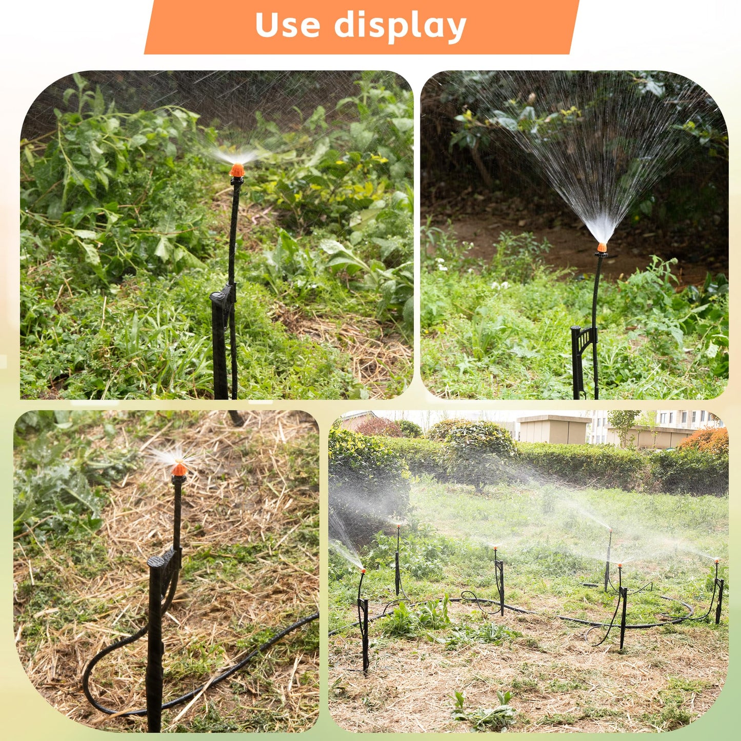 12 Sets 90/180/360° Irrigation Micro Sprinkler Heads with Stake,Drip Sprinkler Heads with 1/4" Irrigation Tubing on Riser Stake,Drip Spray Emitters Sprinkler Stake Assembly for Garden Water System