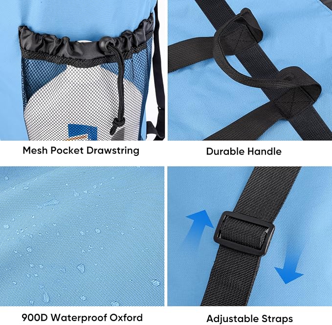 BALEINE 150L Laundry Bag Backpack, 900D Oxford Fabric Large Travel Laundry Bags with Shoulder Straps and 2 Mesh Pockets for College Dorm, Apartment, Laundromat (Blue, 150L)