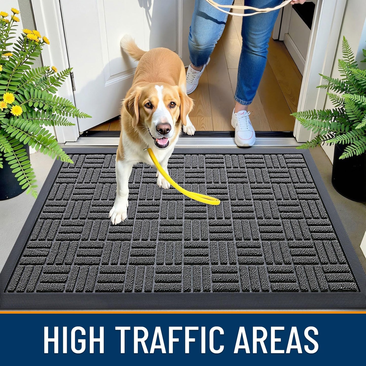 OLANLY Front Door Mat Outside Entrance 29.5x17, Absorbent, Heavy Duty Sturdy Natural Rubber Doormat Indoor Outdoor, Stain and Fade Resistant, Non-Slip Backing Low Profile Floor Mat for Entryway, Grey