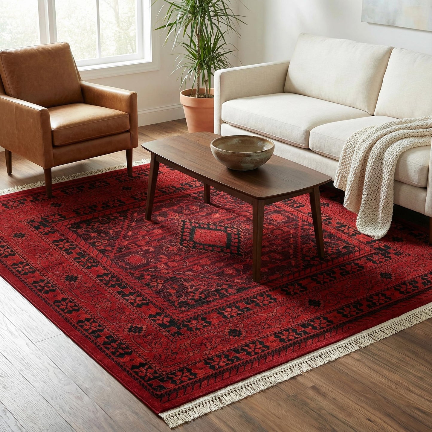 Unique Loom Tekke Collection Area Rug - Sheibani (7' 10" Square, Red/ Black)
