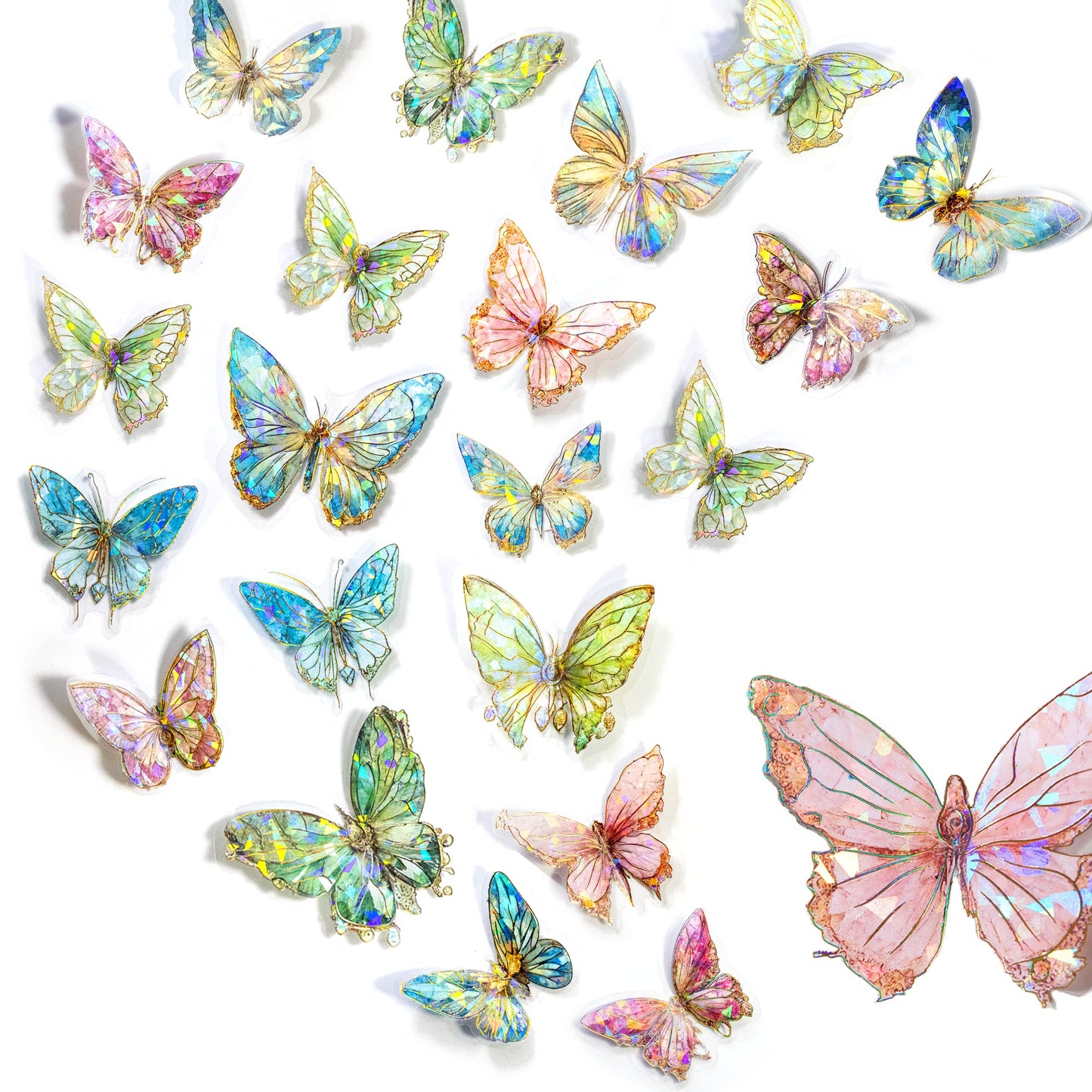 Aromoty Butterfly Stickers Set Ice Crystals Holographic Shiny Transparent Resin Waterproof Stickers Decals 80 Pieces with 4 Themes for Scrapbooking Supplies Junk Bullet Journals Daily Planner Laptop