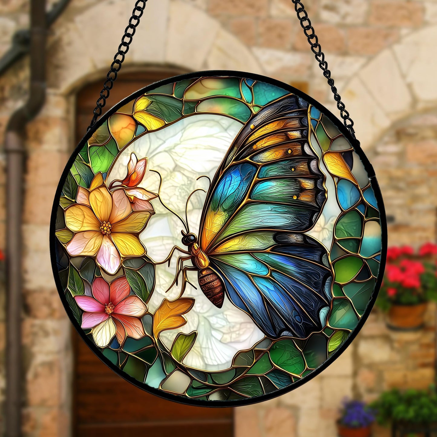 DASTOLL Stained Glass Window Hanging, Butterfly Flower Sun Catchers Diamond Glass Panel Hangings Insect Suncatcher Decor for Birthday for Women, Men, Wife, Aunt, and Mom 6.3 in