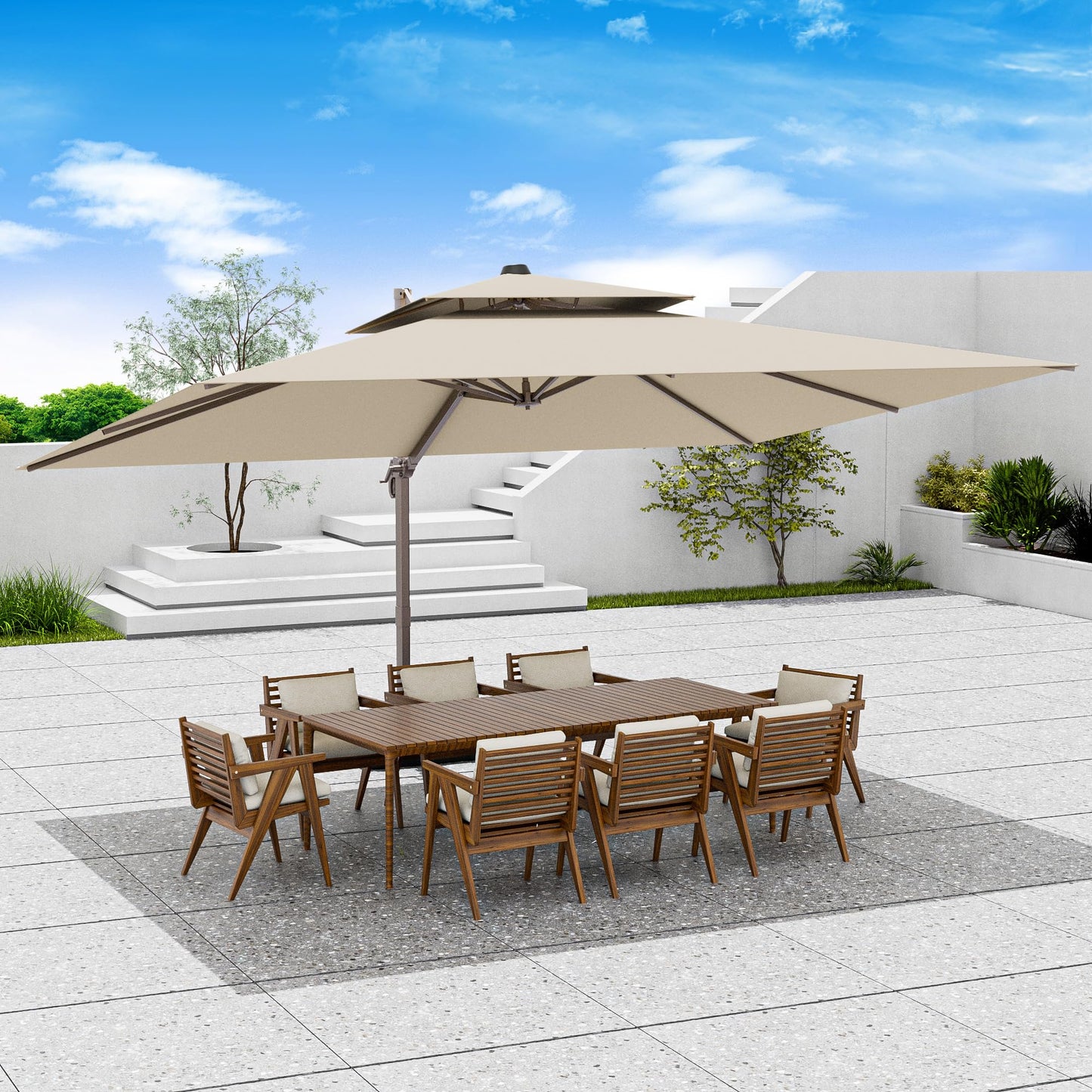 Jentafix 10x13 FT Patio Umbrella, Large Cantilever Rectangular Double Top Heavy Duty Offset Umbrellas with 360° Rotation, Outdoor shade for Garden Deck Pool Patio, Beige