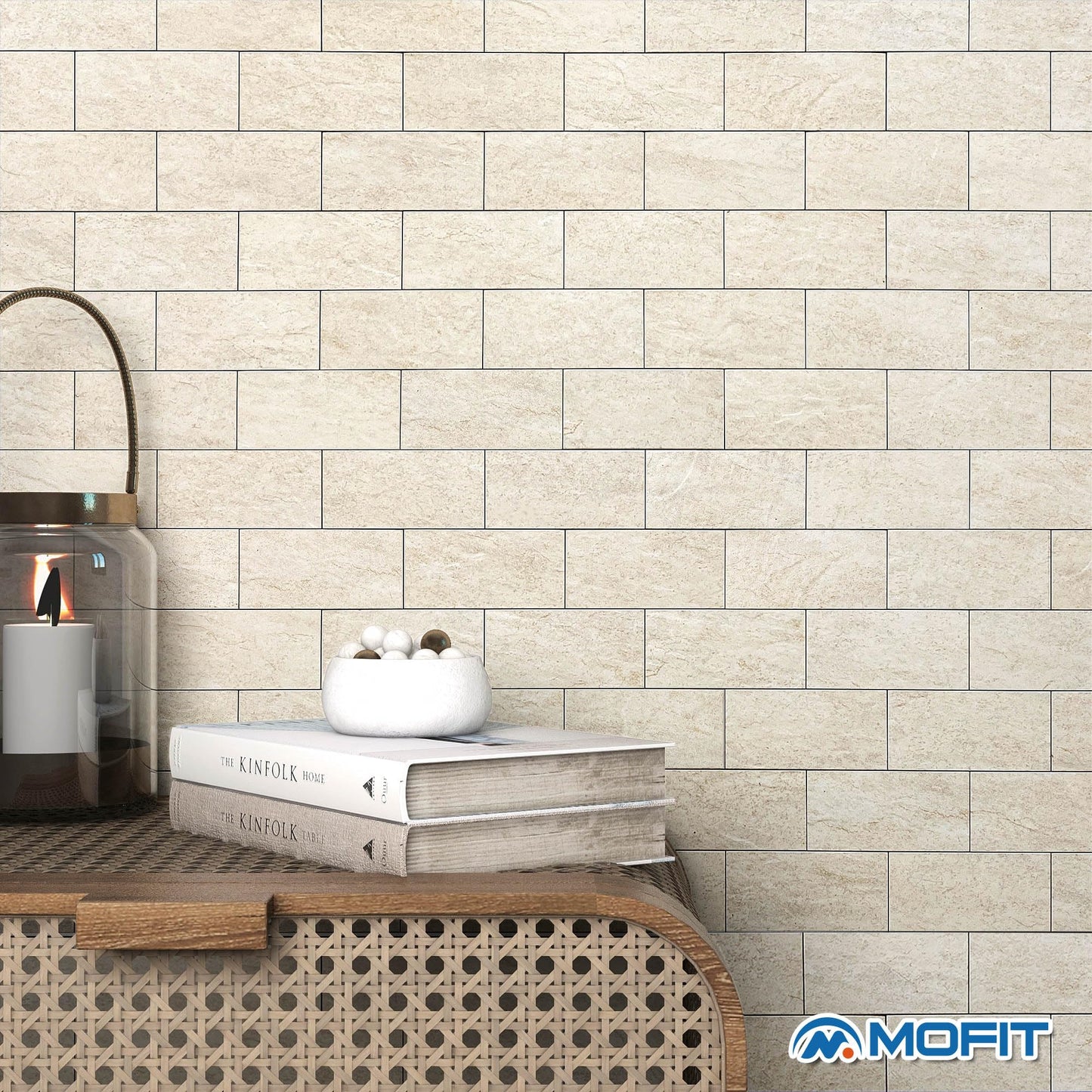 M MOFIT Stone Backsplash Peel and Stick Tiles Matte,Adhesive Mosaic Subway Tiles Waterproof Wall Tile Stickers for Bathroom Shower(Beige,10PCS)
