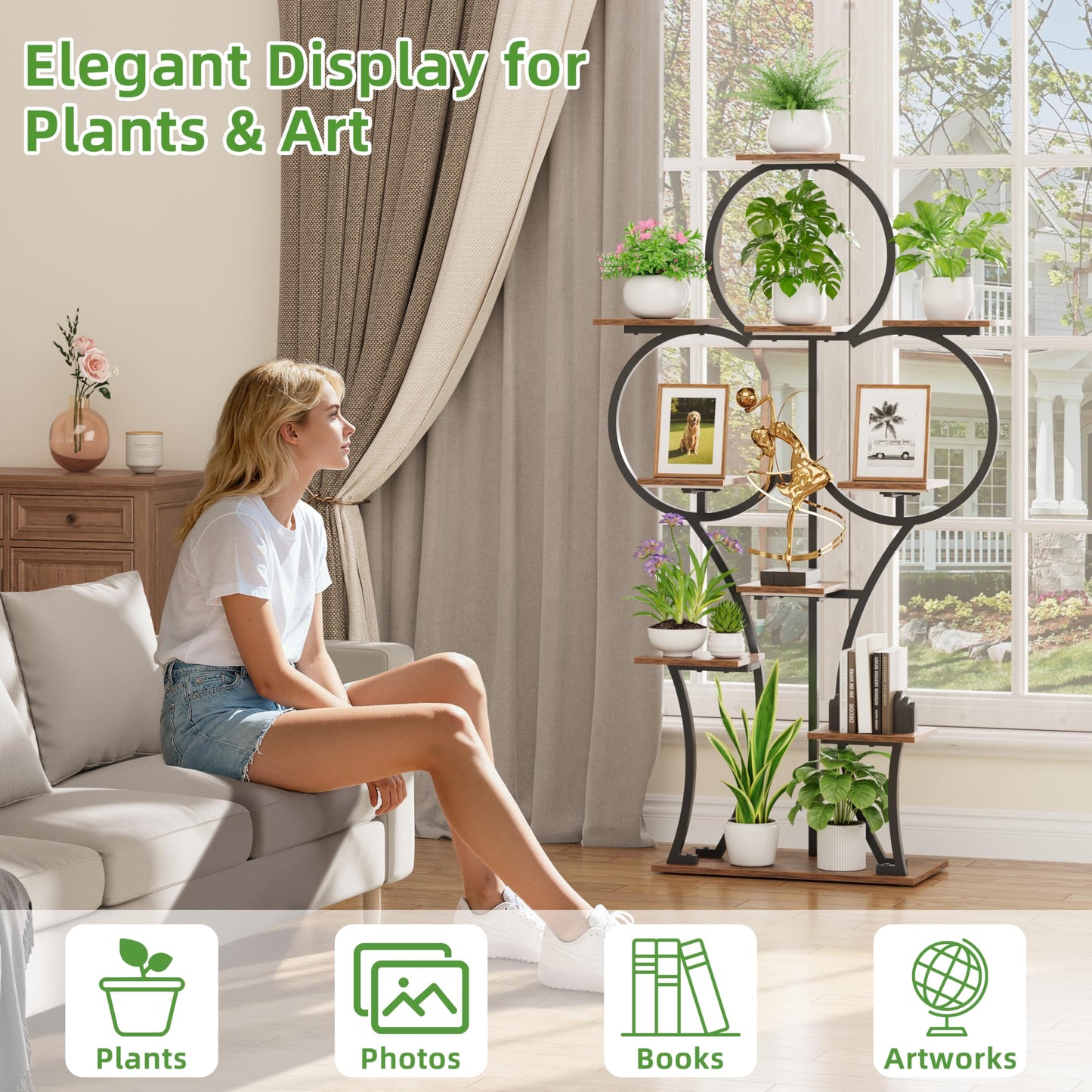 POZILAN Plant Stand Indoor with Grow Lights - 63" Indoor Plant Stands, 10 Tiered Plant Shelf for Indoor Growing, Corner Lighted Plant Shelves for Balcony, Living Room, Patio, Black