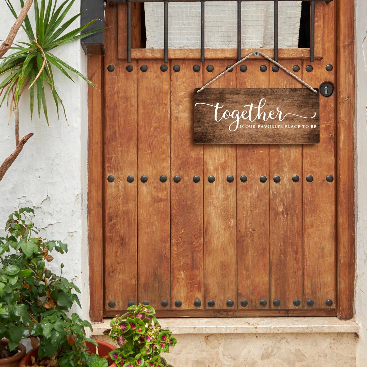 FUGWN Together Is My Favorite Place to Be Hanging Wooden Signs 12x6, Rustic Farmhouse Family Wall Decor Wood Plaque Hanging Decorations for Home Living Room Couples Bedroom Door Decor